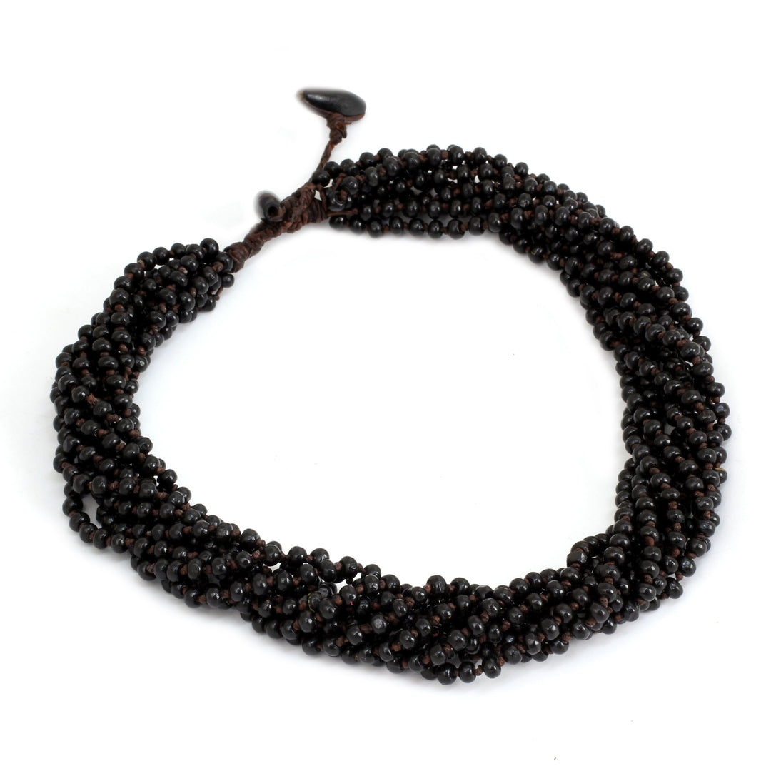 Dark Brown Torsade Necklace Wood Beaded Jewelry - Chiang Rai Belle