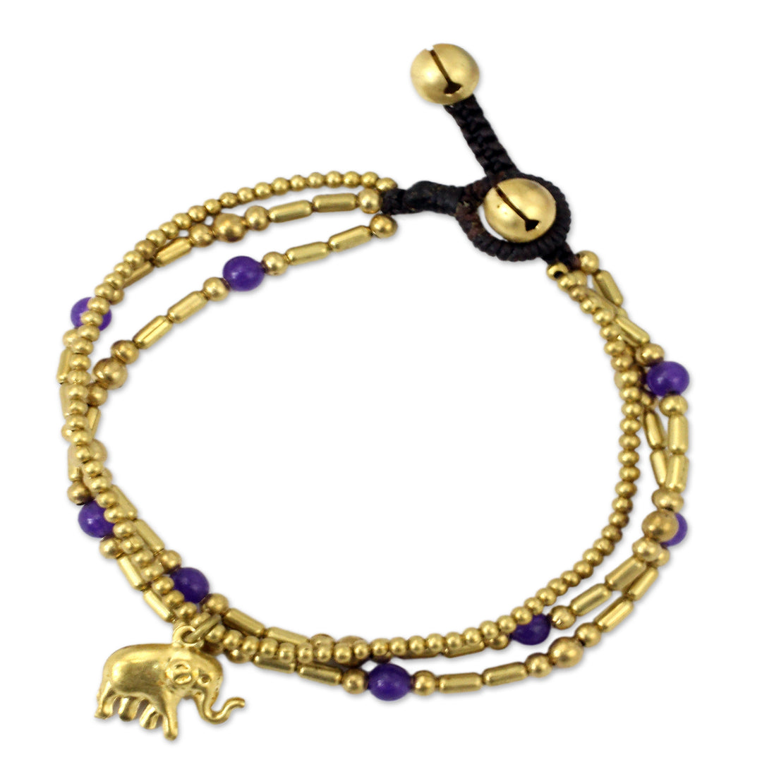 Brass Bracelet Purple-color Gems Beaded Jewelry - Purple Elephant Charm