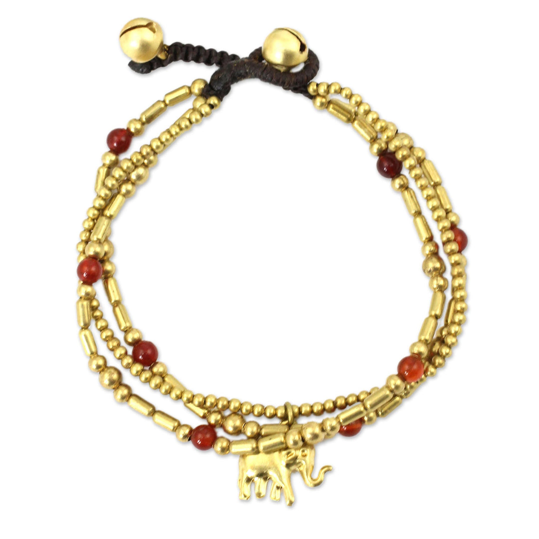 Brass Bracelet Carnelian Gems Beaded Jewelry - Thai Elephant Charm