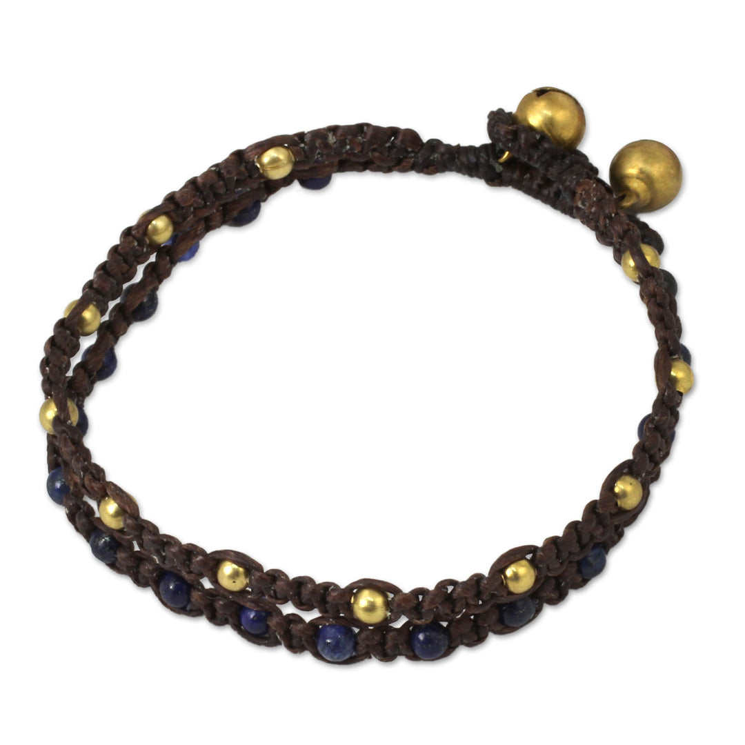 Brass Bracelet Lapis Lazuli Braided Jewelry - Blue Boho Chic