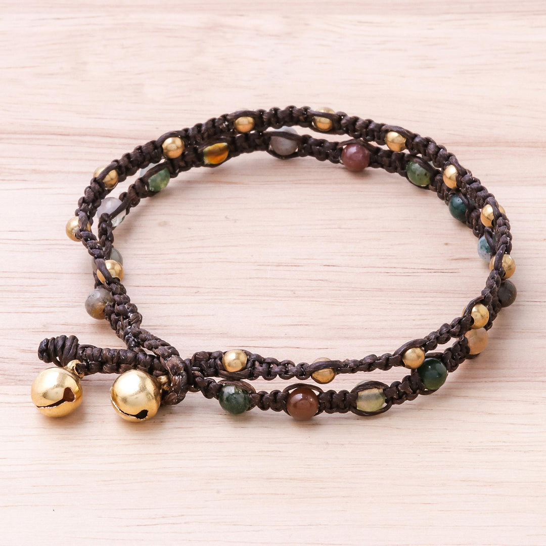 Brass Bracelet Green Brown Gems Braided Jewelry - Green Boho Chic