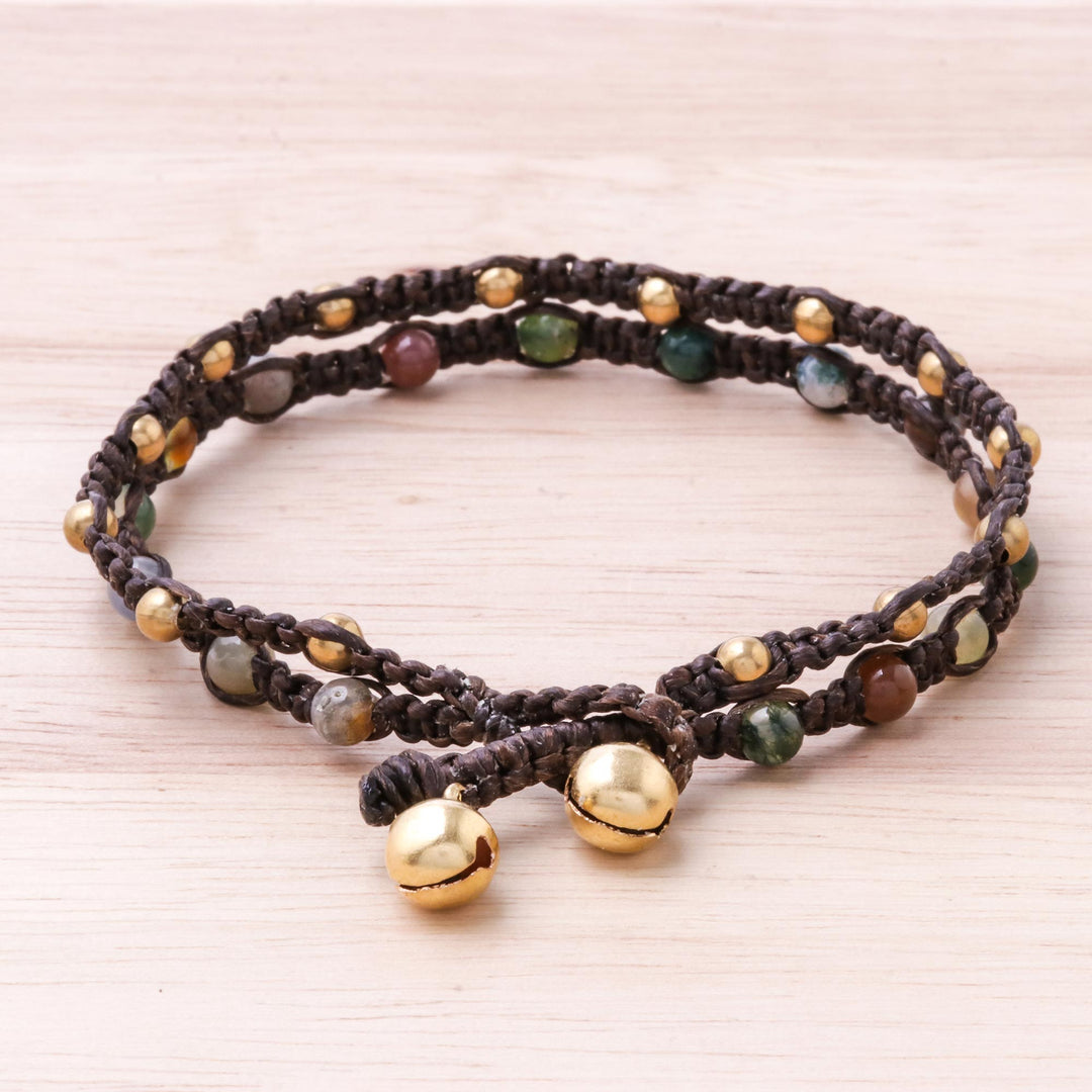 Brass Bracelet Green Brown Gems Braided Jewelry - Green Boho Chic