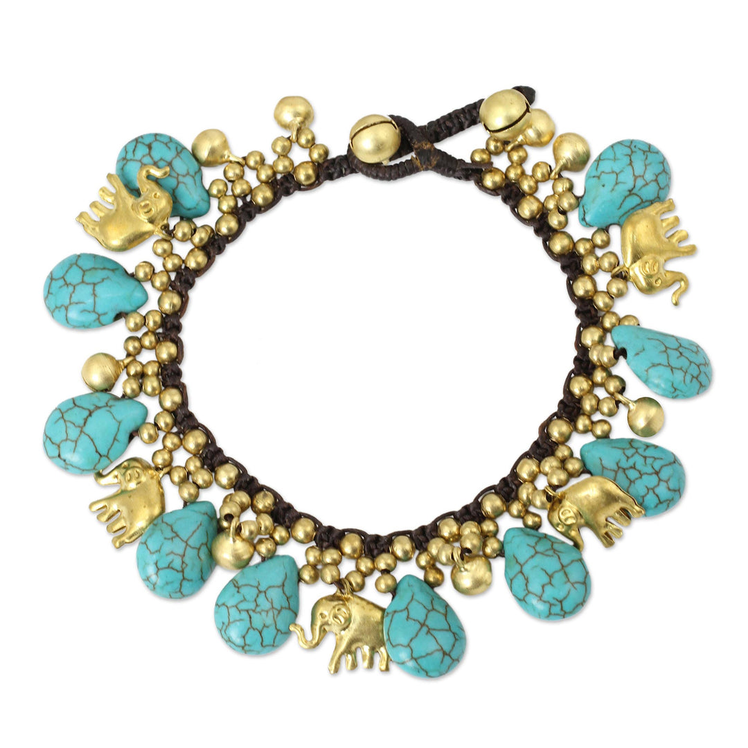 Brass Beaded Turquoise Colored Elephant Bracelet - Siam Legacy