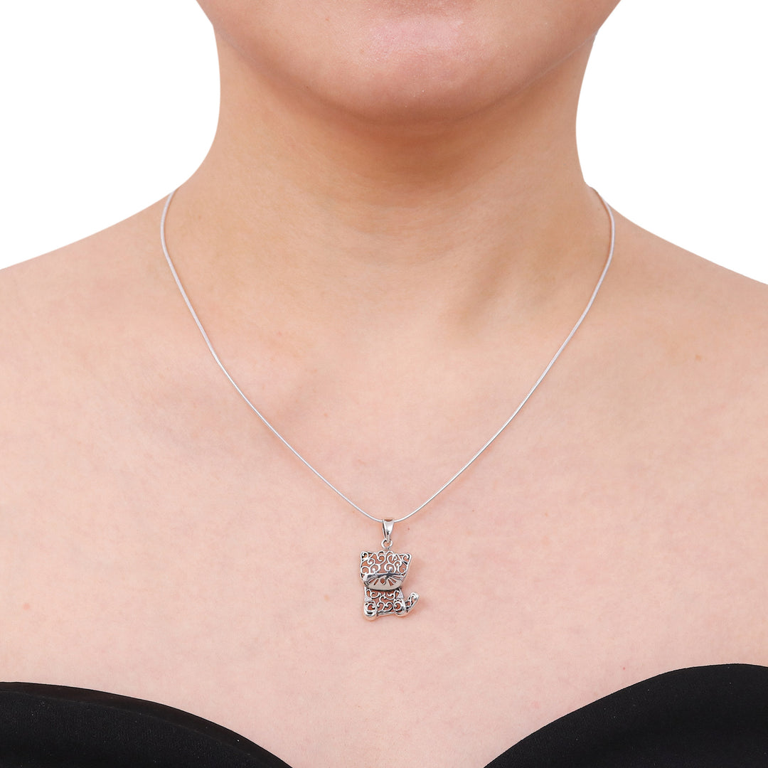 Thai Filigree Sterling Silver Necklace - Filigree Kitten