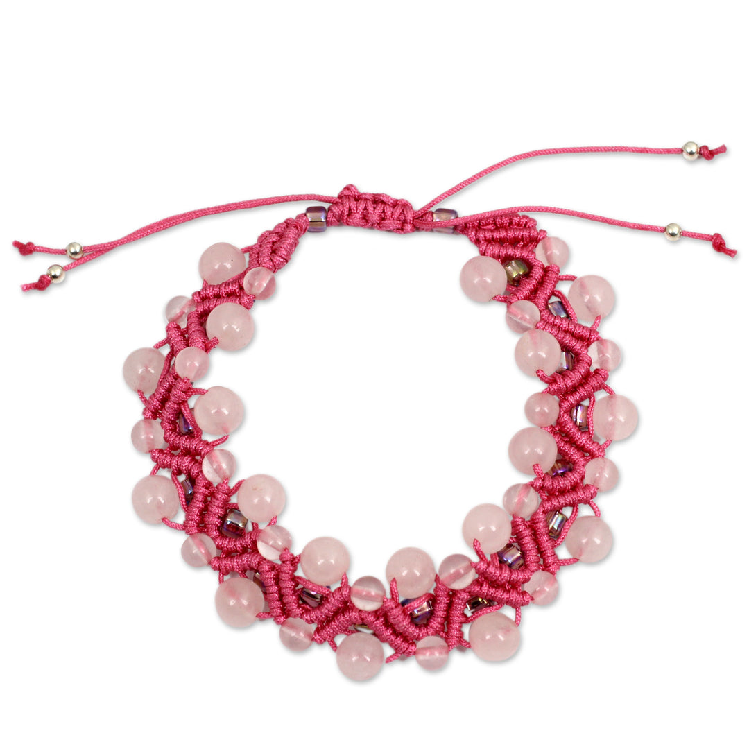 Artisan Crafted Rose Quartz Wristband Bracelet - Waves