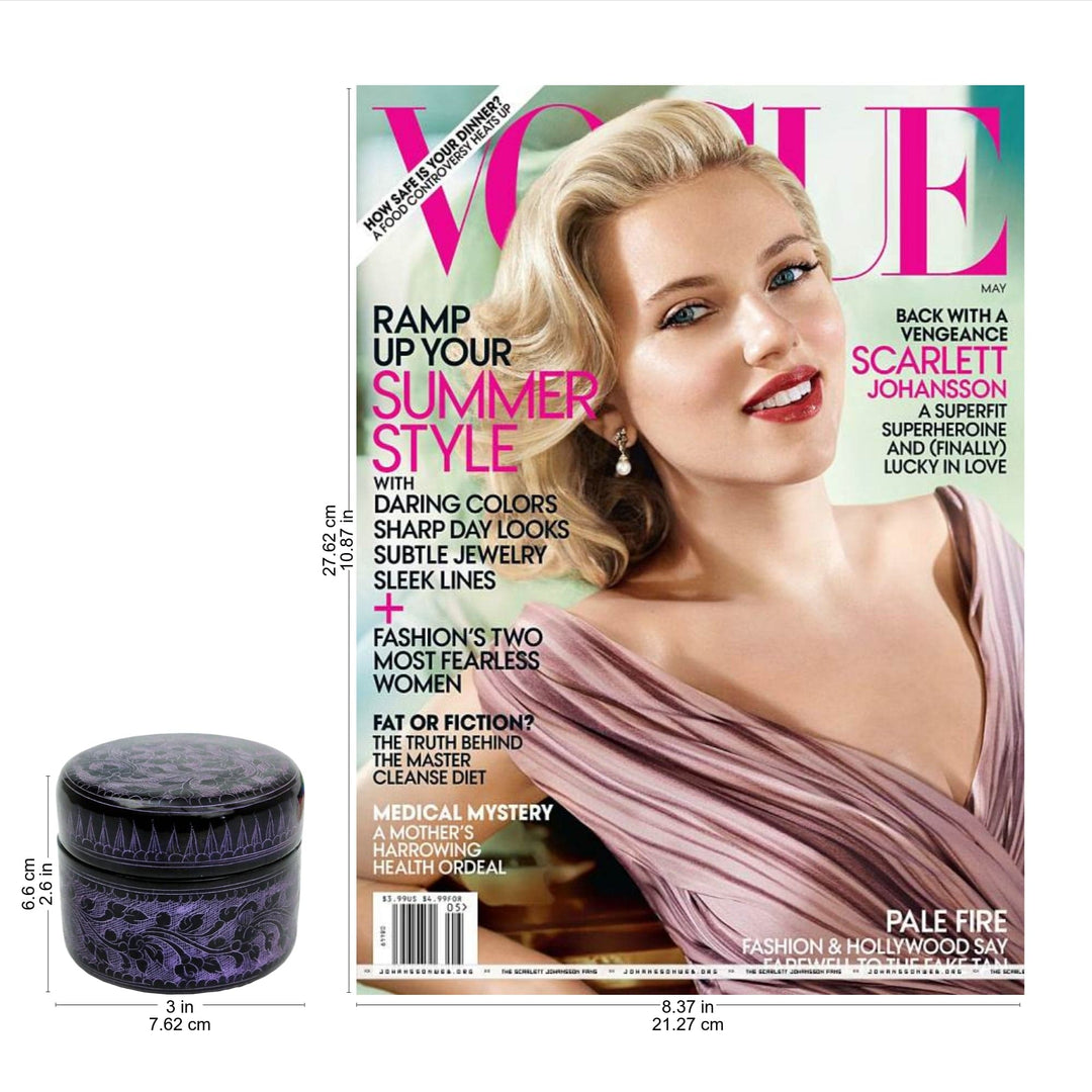 Handcrafted Lacquered Wood Round Decorative Box - Exotic Purple Flora