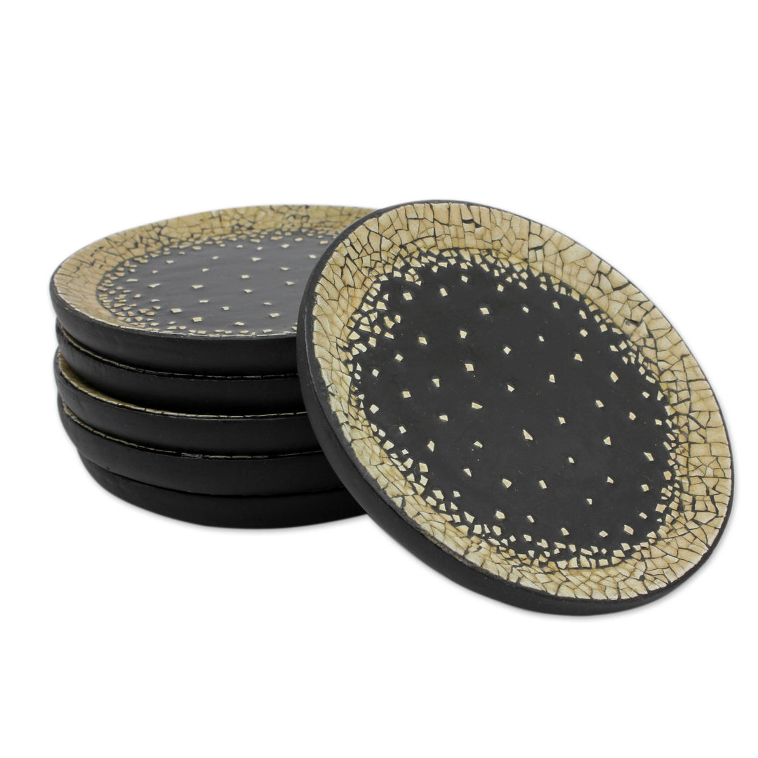Six Handcrafted Lacquered Wood Coasters with Eggshells - Thai Constellations