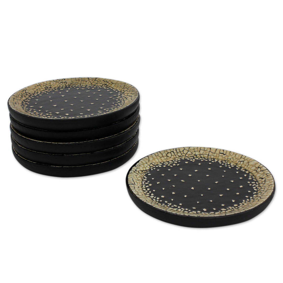 Six Handcrafted Lacquered Wood Coasters with Eggshells - Thai Constellations