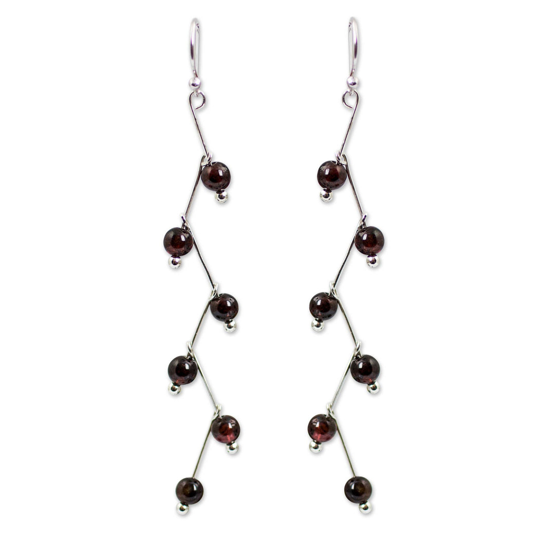 Modern Handcrafted Garnet Dangle Earrings - Lightning