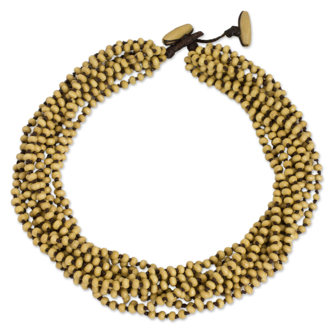 Fair Trade Artisan Crafted Wood Torsade Necklace - Natural Belle