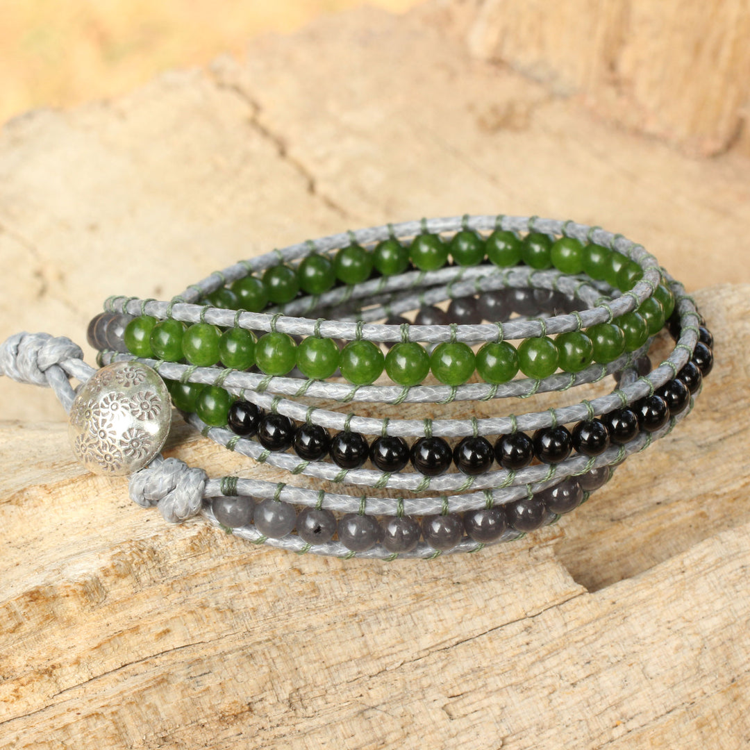 Thai Handcrafted Multigem and Silver Wrap Bracelet - Rhythm of the Season