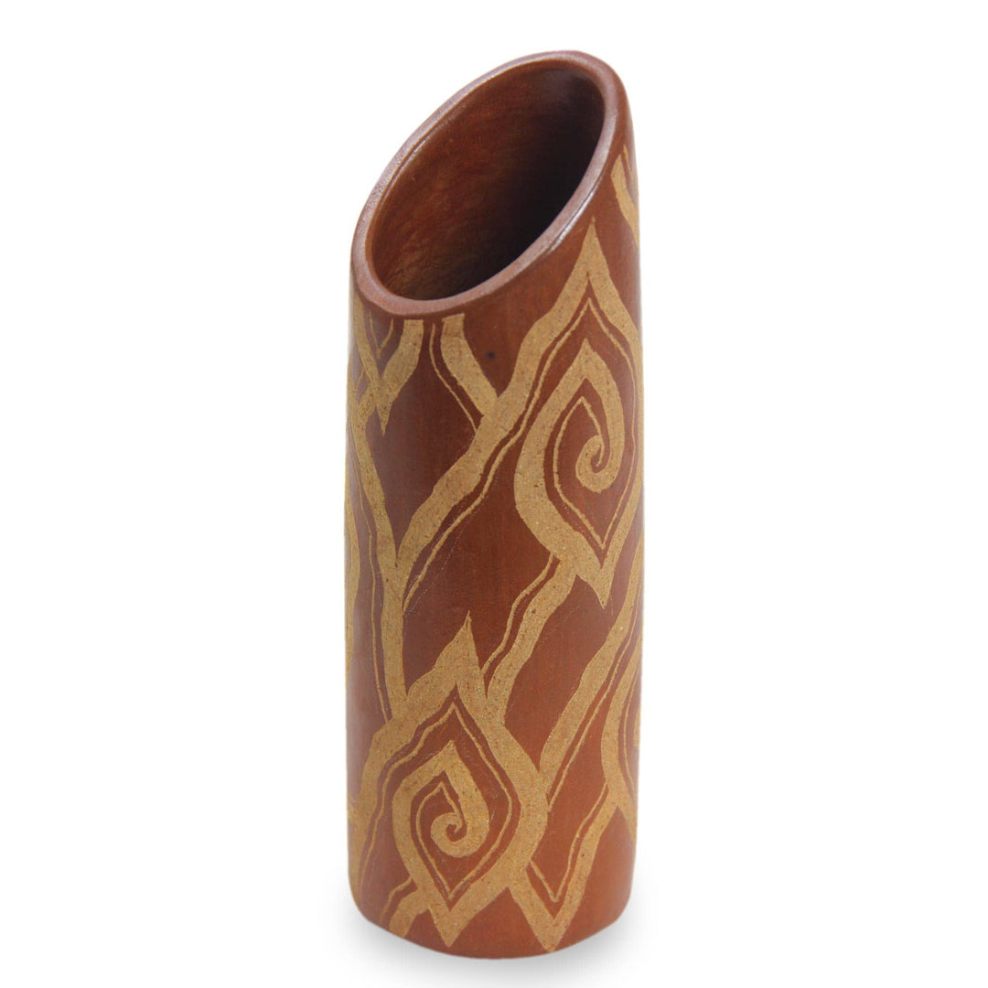 Cloud Motif Brown Ceramic Vase - Cloud Bamboo