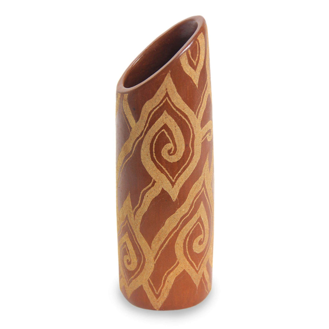 Cloud Motif Brown Ceramic Vase - Cloud Bamboo