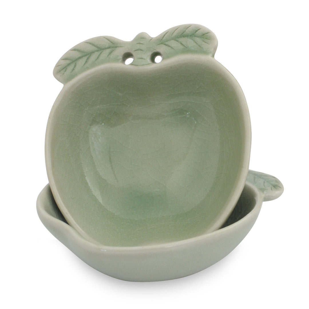 Green Celadon Condiment Dishes from Thailand (pair) - Green Apple
