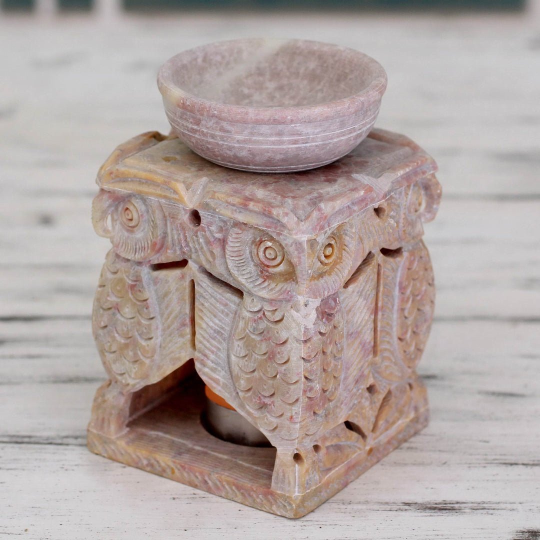 Soapstone oil warmer Hand-carved - Agra Owls