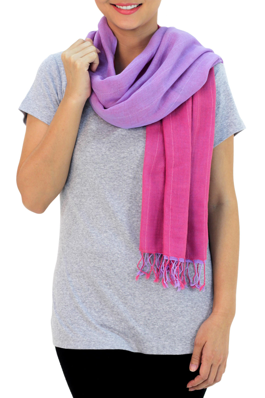 Thai Pink and Light Purple Cotton Scarf - Lilac Rose Duo