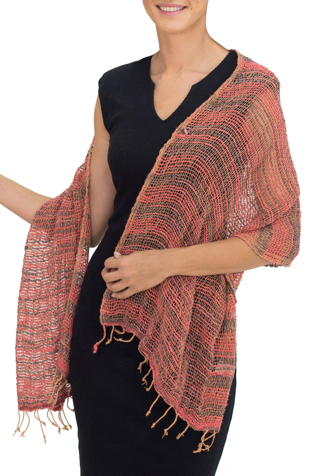 Thai Red and Grey Cotton Scarf - Breezy Red and Grey