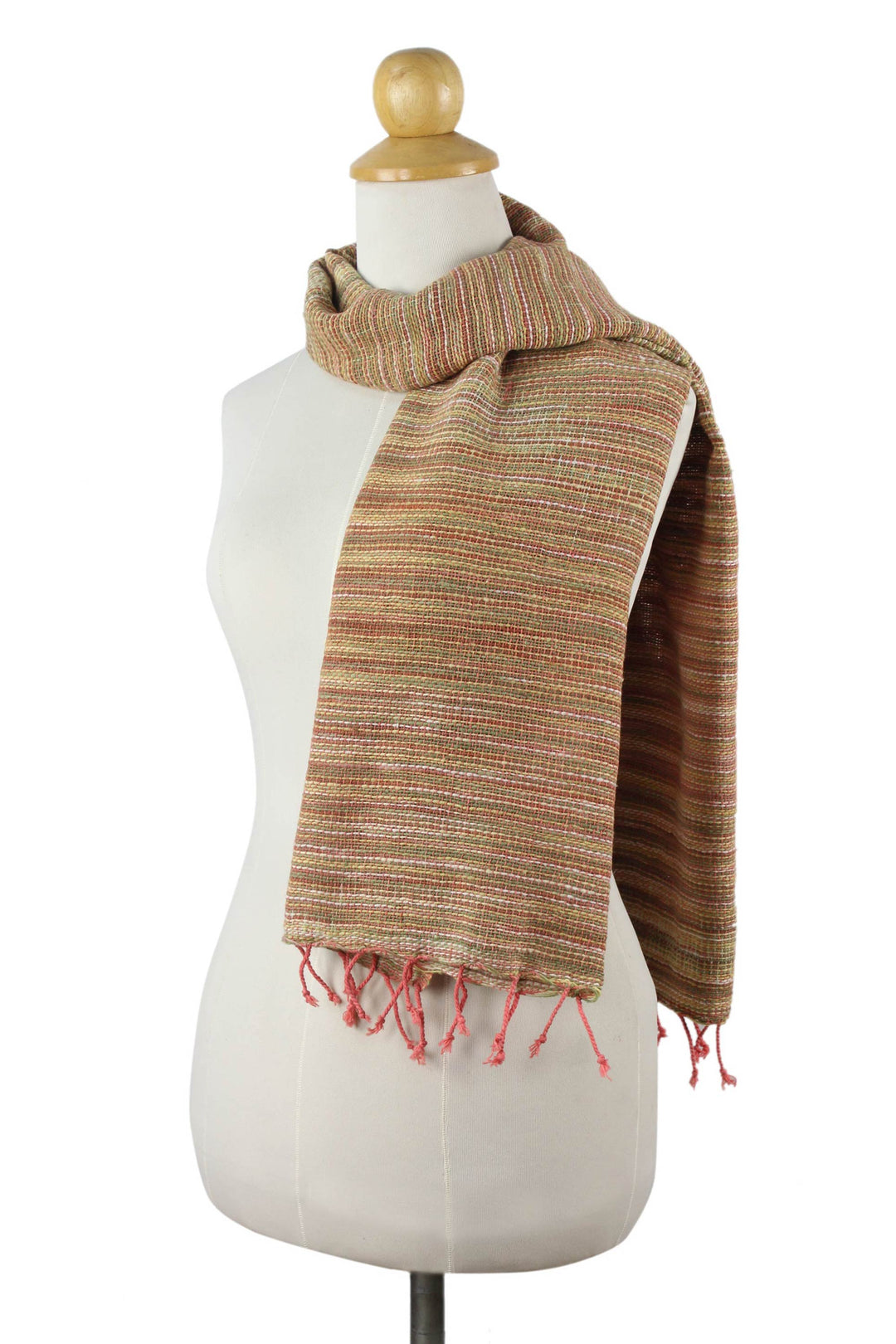 Pink and Brown Hand-woven Cotton Scarf - Rosewood Breeze