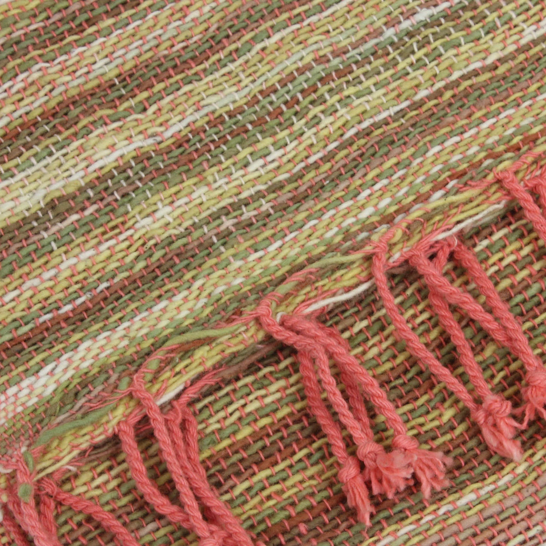 Pink and Brown Hand-woven Cotton Scarf - Rosewood Breeze