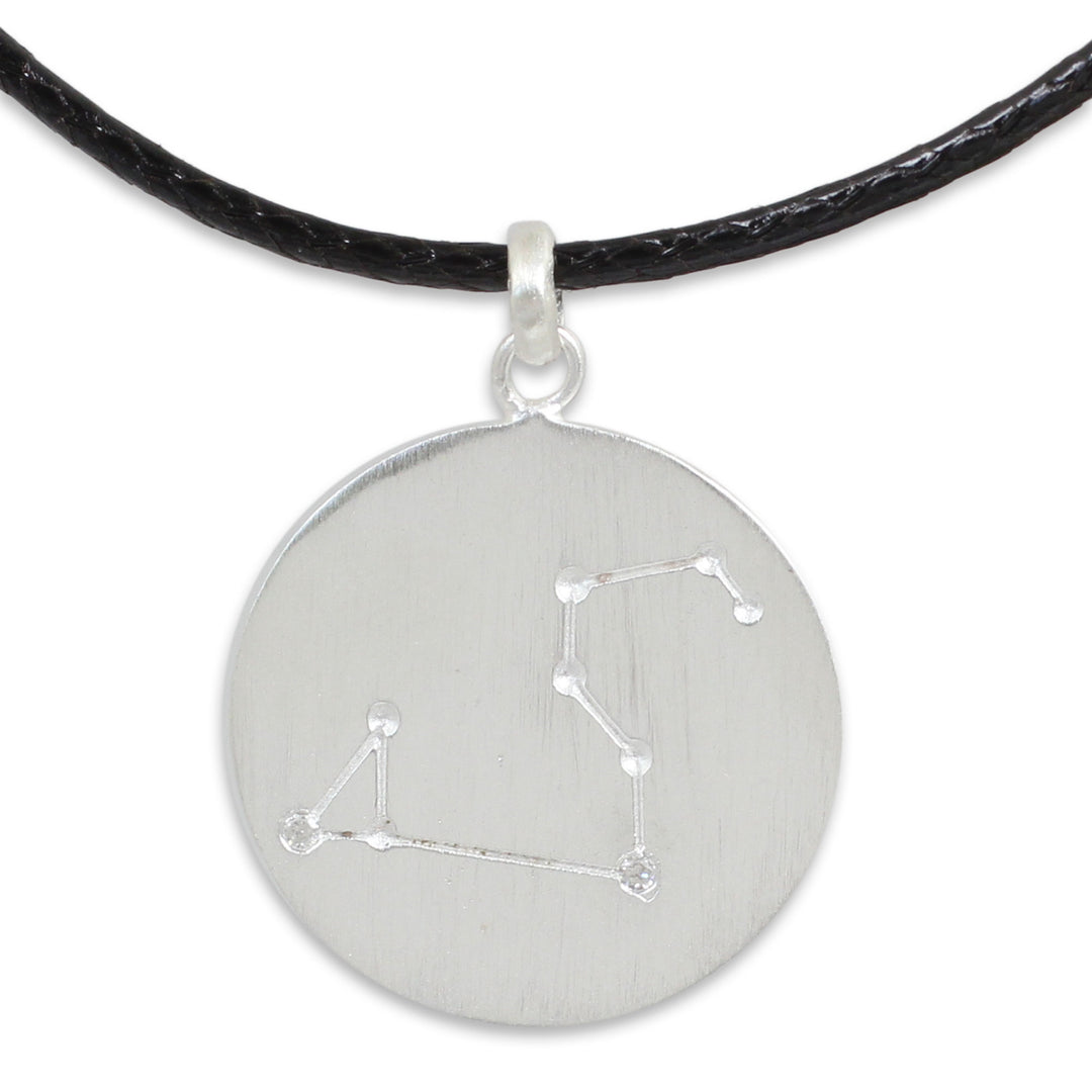 Leo Sign Zodiac Necklace in Silver with White Topaz - Constellation: Leo