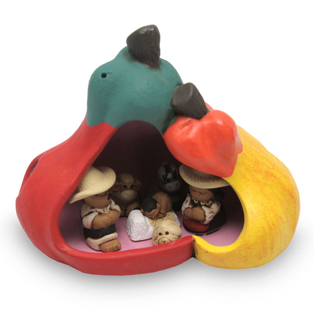 Artisan-Made Pepper-Themed Painted Ceramic Nativity Scene - Pepper Love