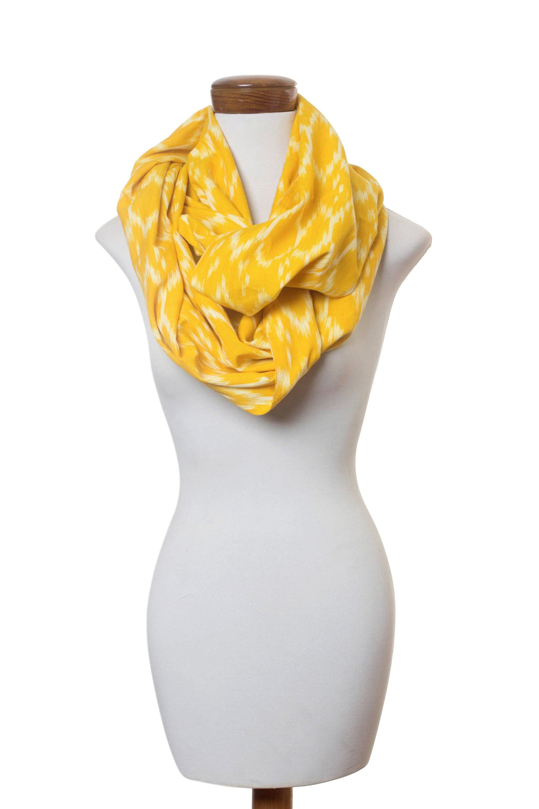 Hand Woven Cotton Infinity Scarf in Bright Yellow and White - Maya Sunlight