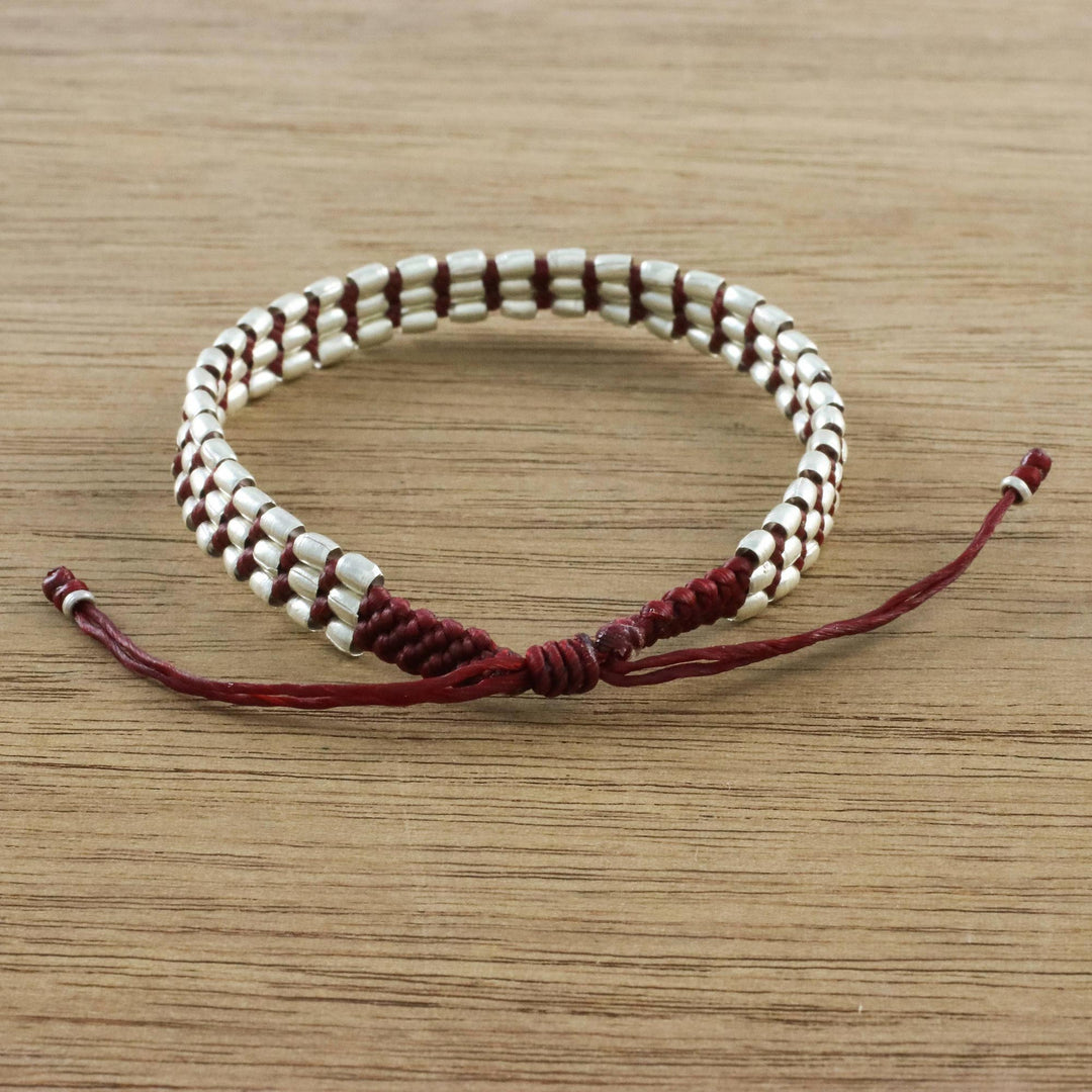 Handmade Silver 950 Bead and Red Cord Bracelet - Friendly Red