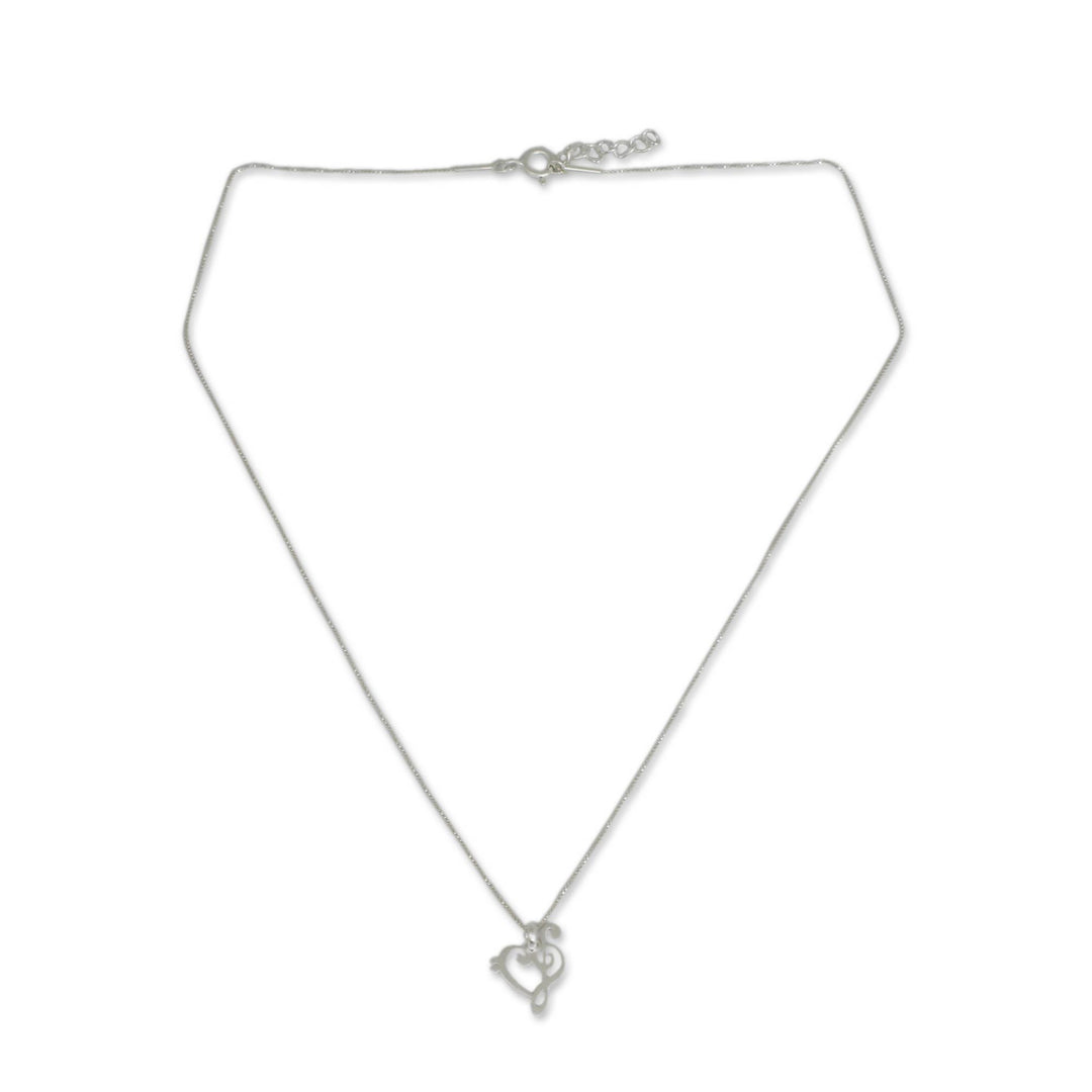 Artisan Crafted Brushed Silver Music Theme Necklace - Music of Love
