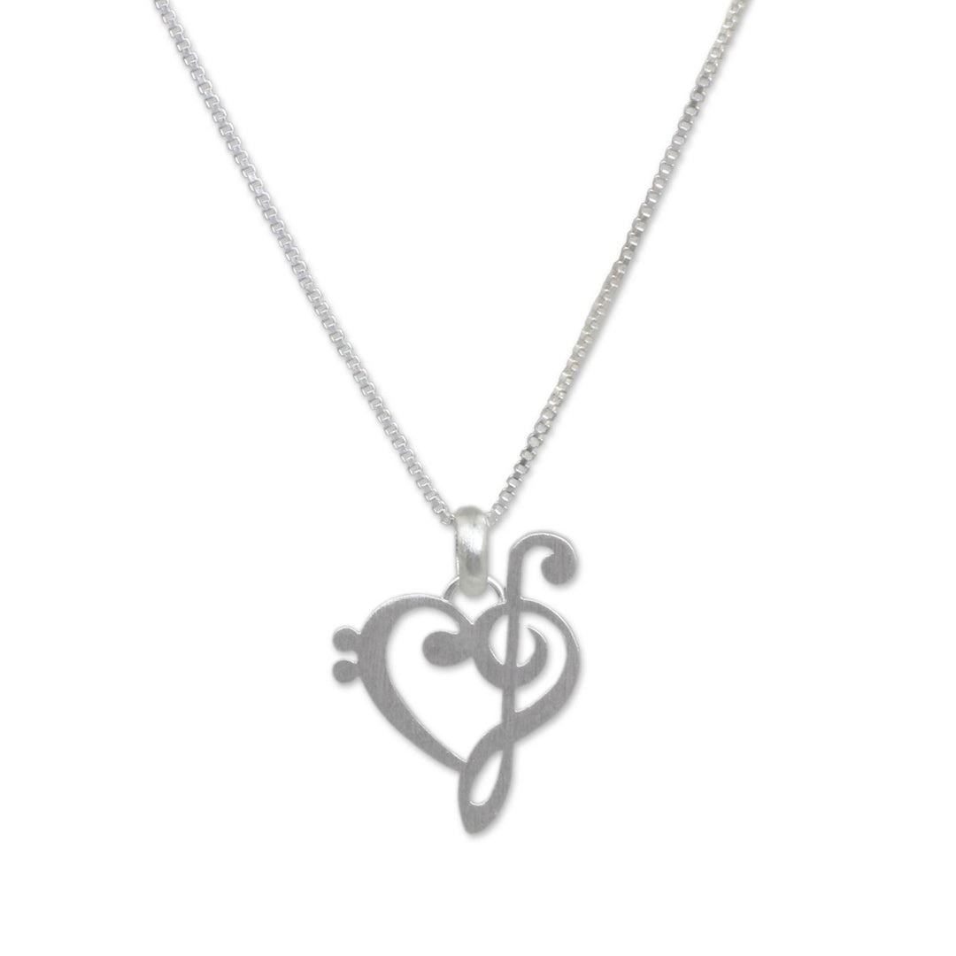 Artisan Crafted Brushed Silver Music Theme Necklace - Music of Love