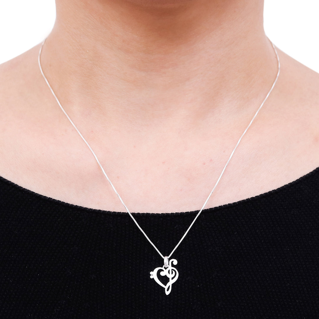 Artisan Crafted Brushed Silver Music Theme Necklace - Music of Love