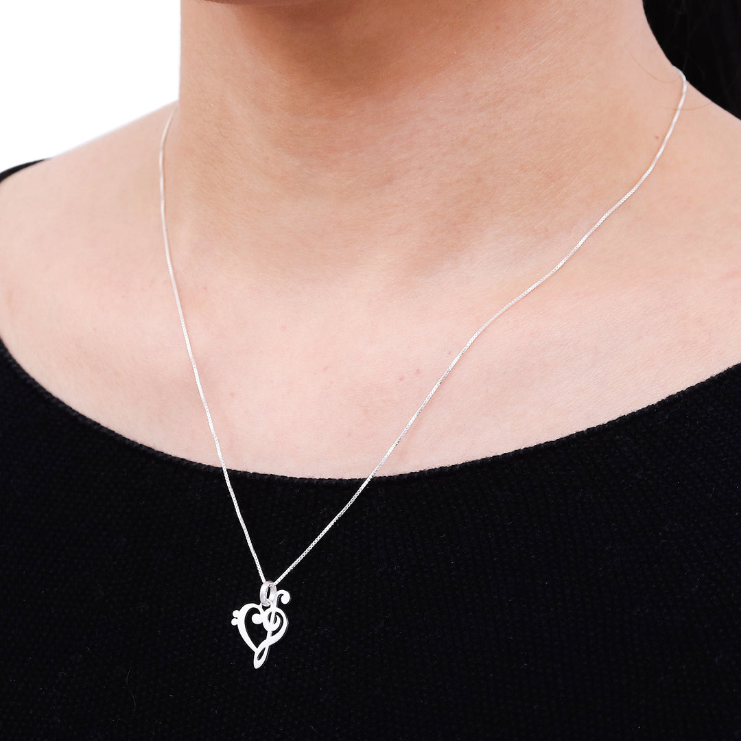 Artisan Crafted Brushed Silver Music Theme Necklace - Music of Love