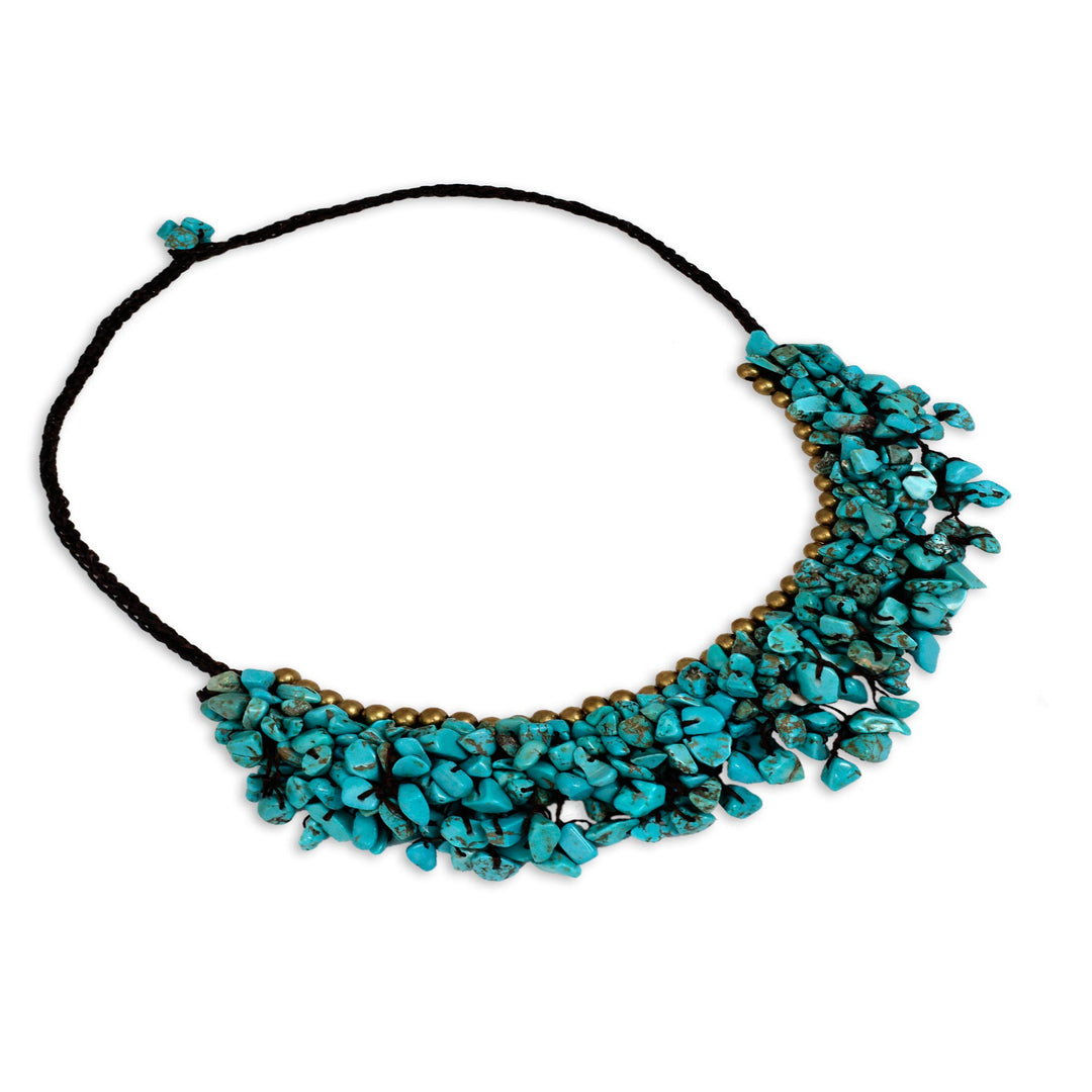 Turquoise Colored Calcite and Brass Beaded Necklace - Pool Party