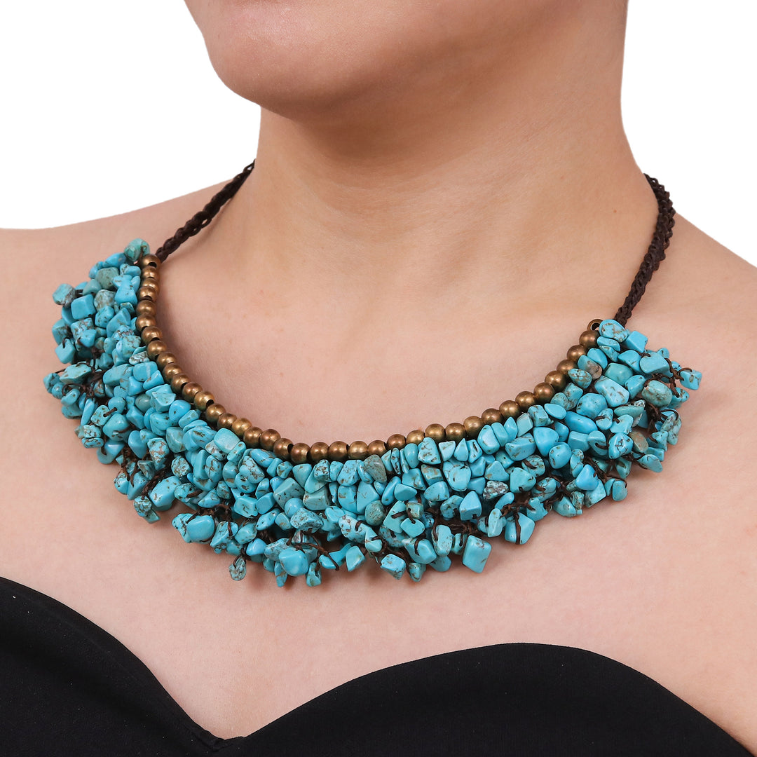 Turquoise Colored Calcite and Brass Beaded Necklace - Pool Party