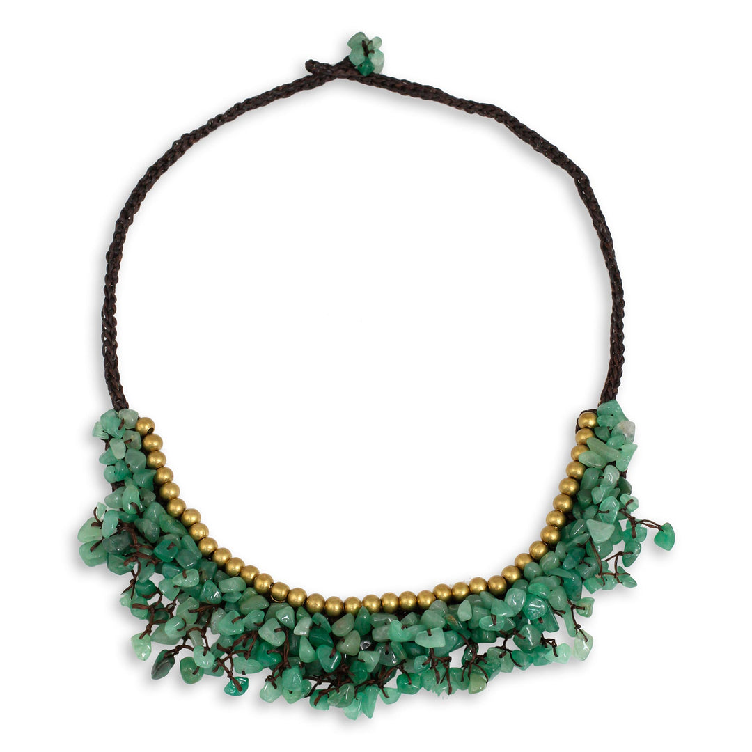 Beaded Cord Necklace with Green Aventurine and Brass - Garden Party