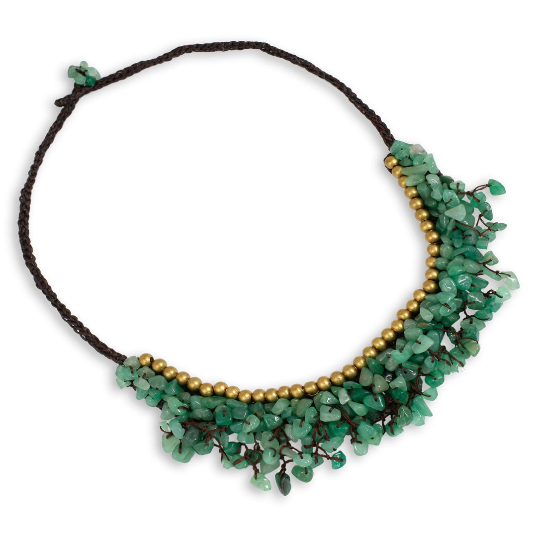 Beaded Cord Necklace with Green Aventurine and Brass - Garden Party