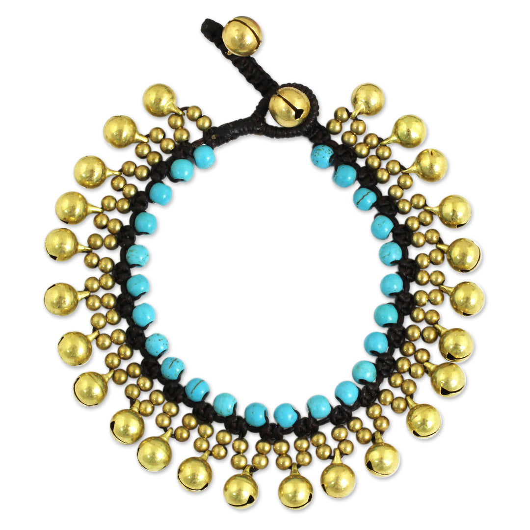 Handcrafted Turquoise Blue Calcite and Brass Bracelet - Summer Bells