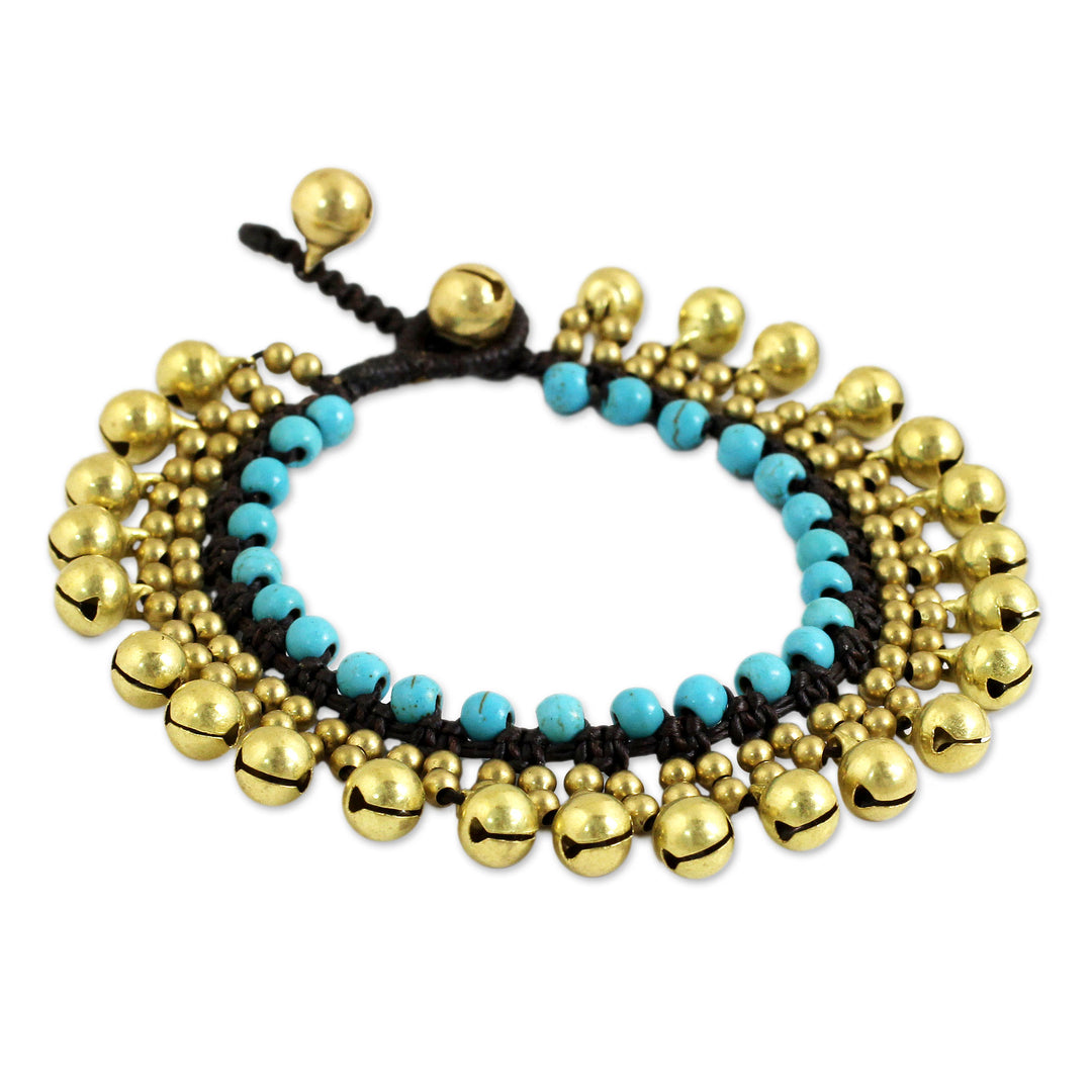 Handcrafted Turquoise Blue Calcite and Brass Bracelet - Summer Bells