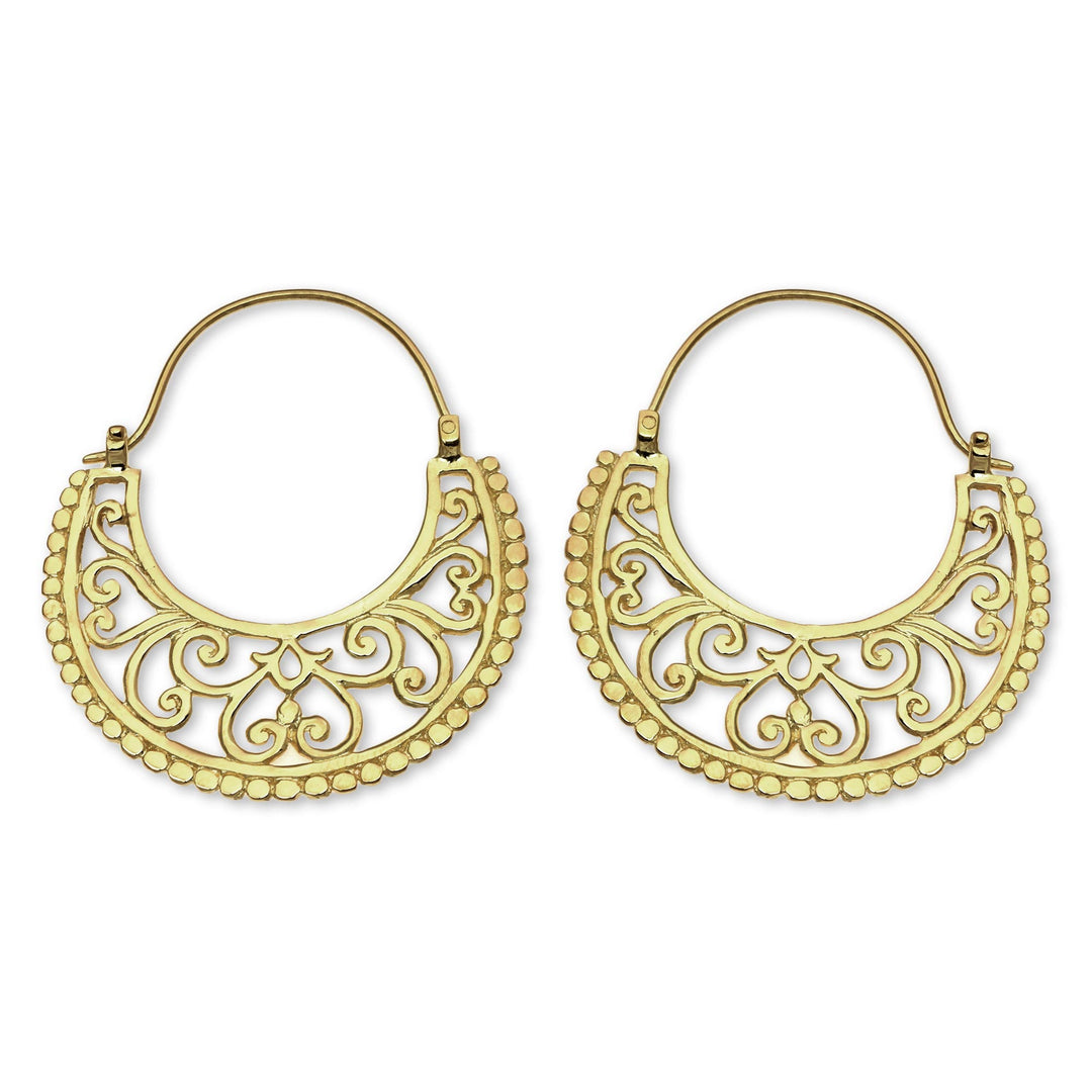 Unique Hoop Earrings in 22k Gold Vermeil from Bali - Moonlit Garden