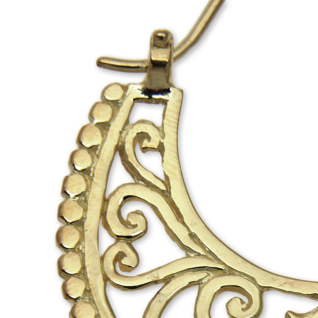 Unique Hoop Earrings in 22k Gold Vermeil from Bali - Moonlit Garden