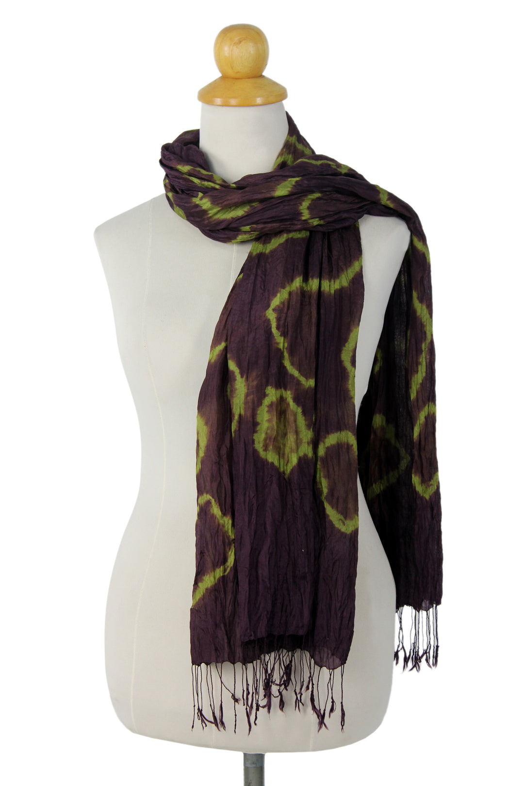 Green Purple Tie-dye Silk Scarf Crafted by Hand in Thailand - Aubergine Dance