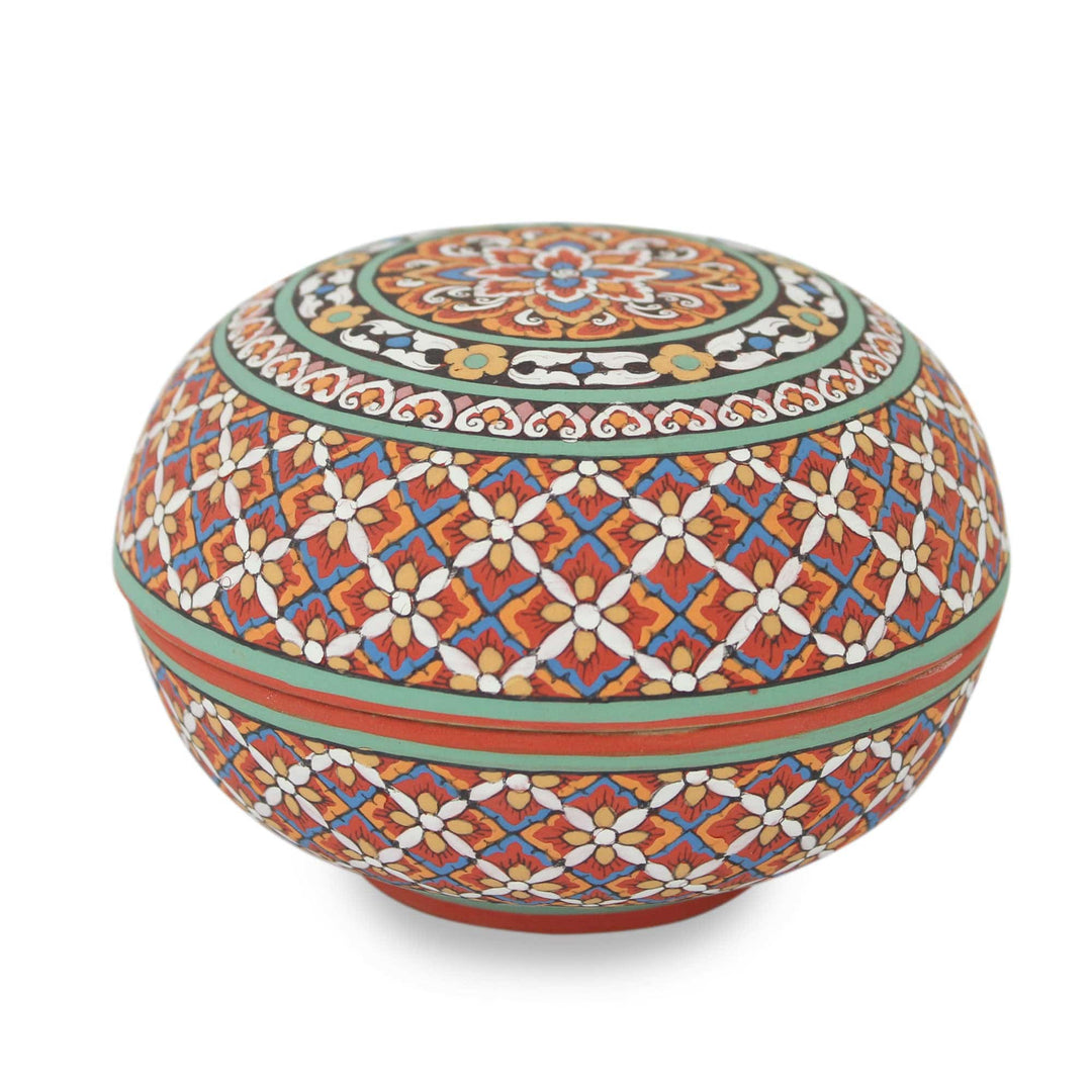 Colorful Artisan Hand-Painted Round Celadon Jewelry Box - Thai Enchantment