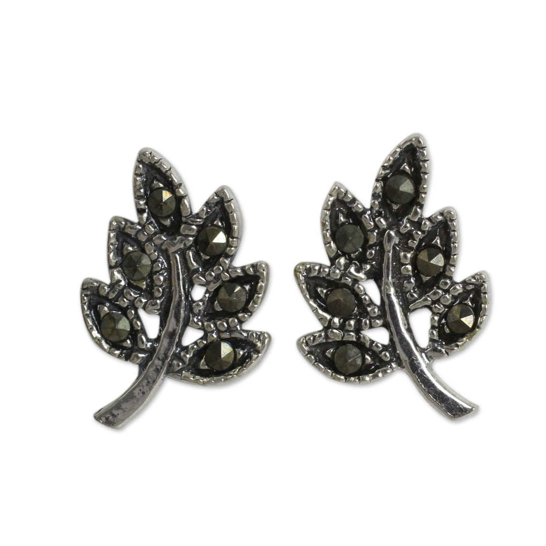 Leaf Stud Earrings Crafted of Sterling Silver and Marcasite - Petite Leaves
