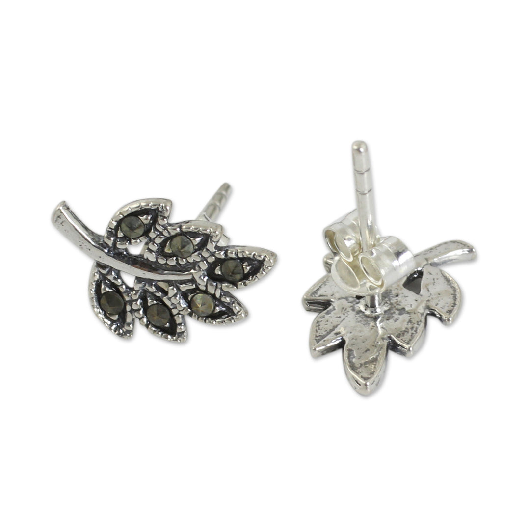 Leaf Stud Earrings Crafted of Sterling Silver and Marcasite - Petite Leaves