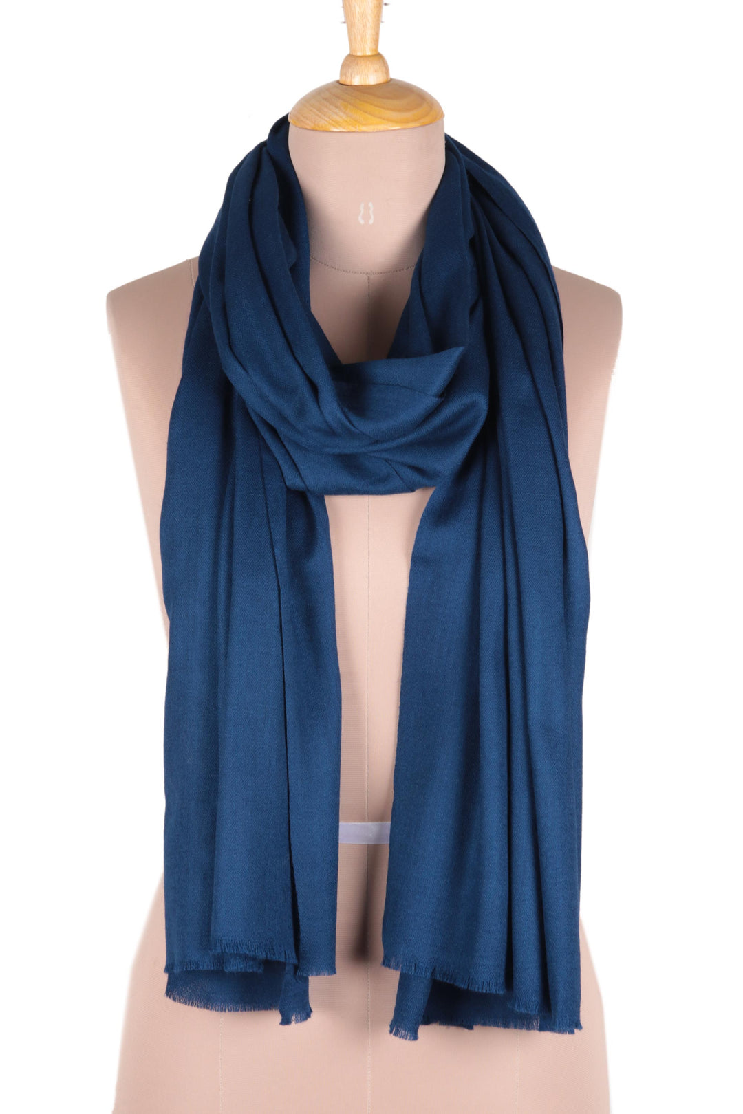 Artisan Hand Loomed Deep Blue Wool Shawl for Women - Kashmiri Diamonds in Navy