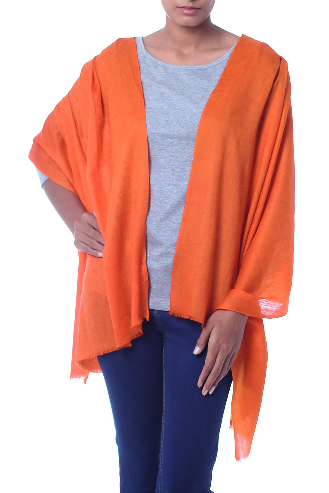 Artisan Crafted Orange Paisley Jacquard Wool Wrap - Sunset Glamour