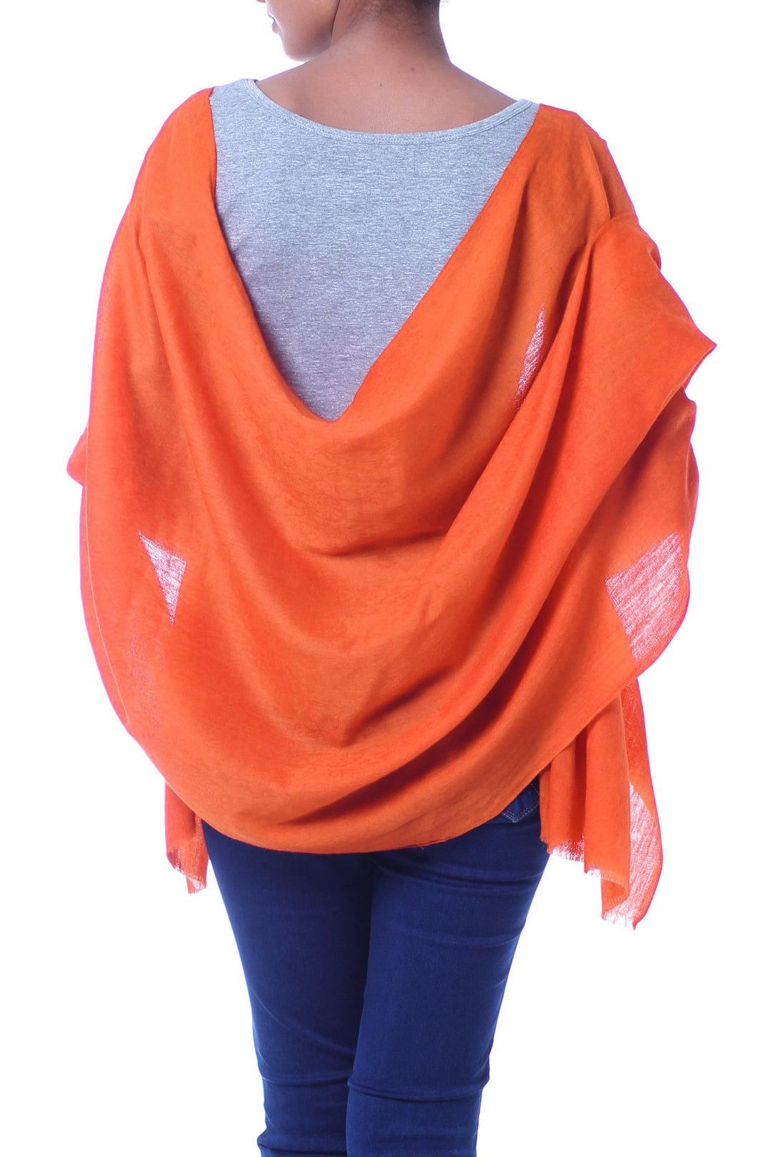 Artisan Crafted Orange Paisley Jacquard Wool Wrap - Sunset Glamour