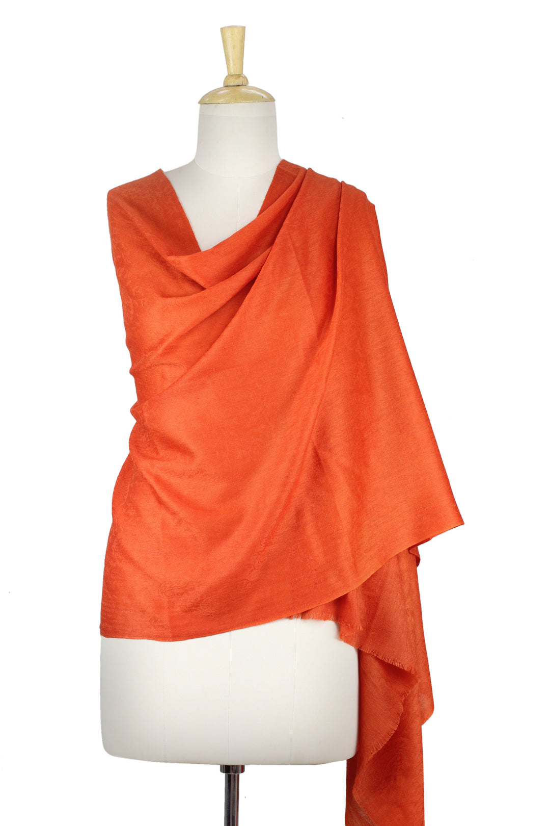Artisan Crafted Orange Paisley Jacquard Wool Wrap - Sunset Glamour