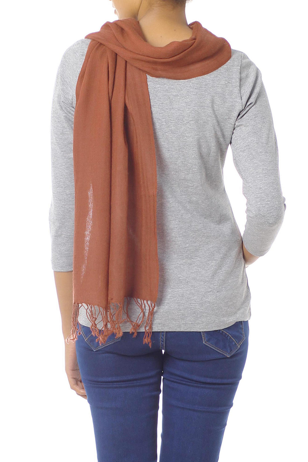 Women's Wool Scarf with Diamond Pattern in Red-Brown - Kashmiri Diamonds in Chestnut