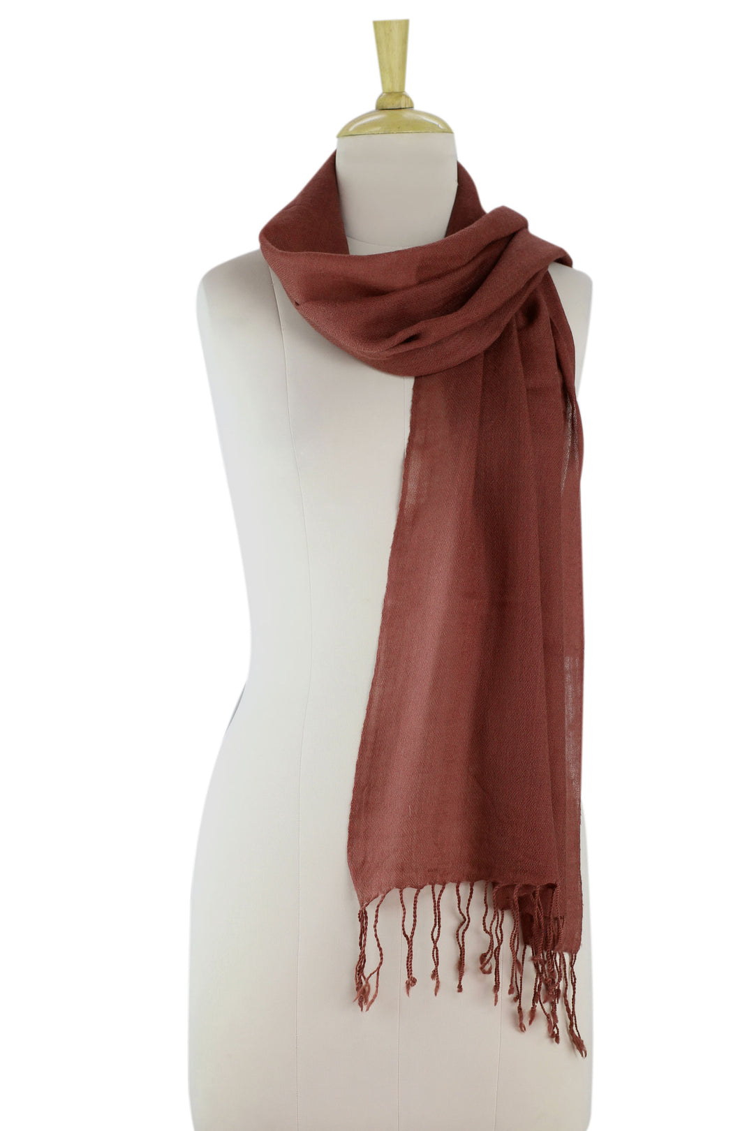 Women's Wool Scarf with Diamond Pattern in Red-Brown - Kashmiri Diamonds in Chestnut