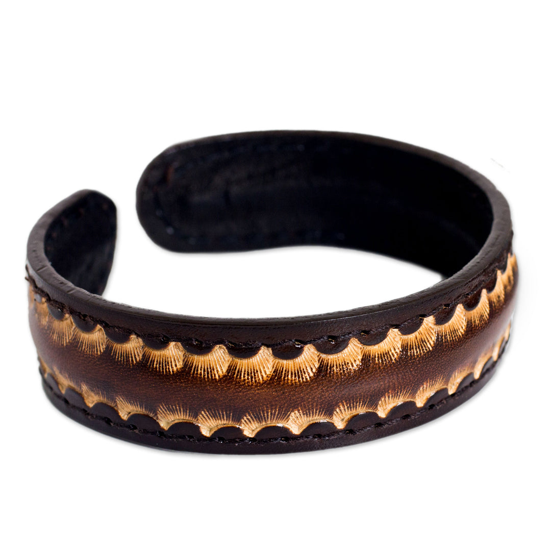 Dark Brown Leather Cuff Bracelet for Men from Thailand - Dark Warrior
